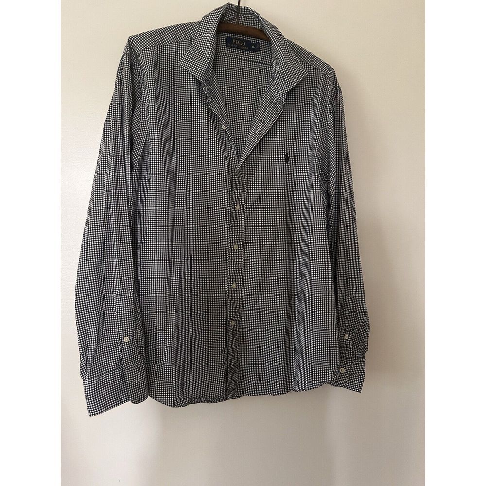 POLO RALPH LAUREN BLACK‎ WHITE CHECKED Regular Fit BUTTON DOWN SHIRT XL